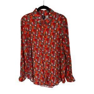 Made in Sens crowded people geometric boho button up top face novelty print